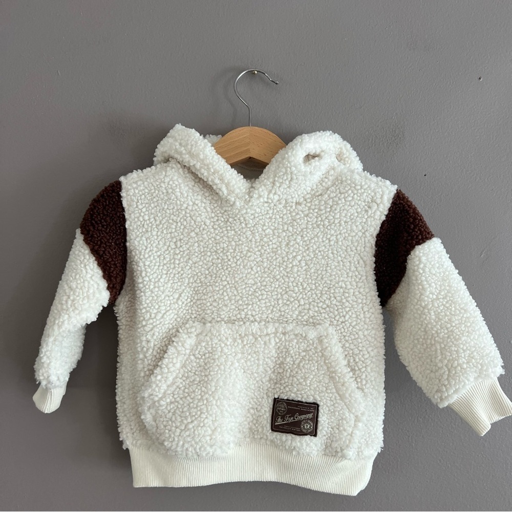 FRYE Hooded Sherpa Fleece Toddlers Fluffy Pullover Ivory Hoodie 12 Months
